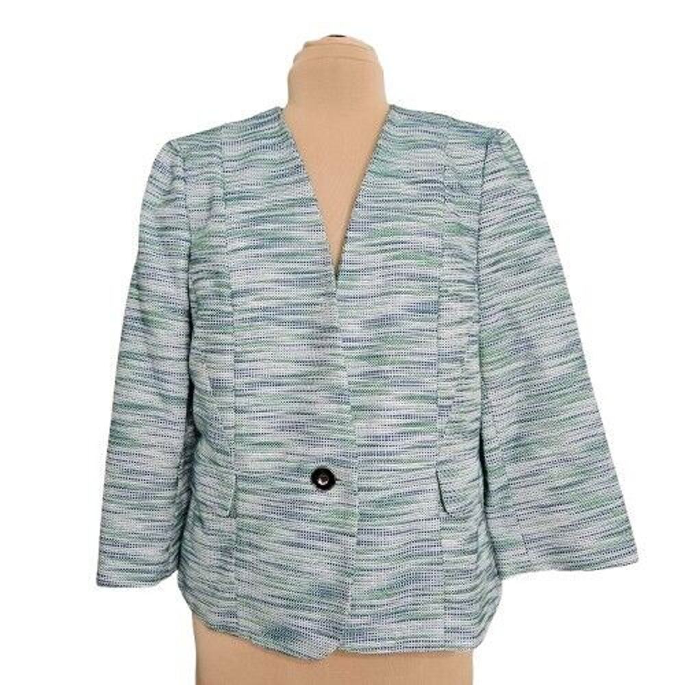 Kasper Blazer Womens Plus Size 14 Green‎ Blue Lined Career Corpcore Academia